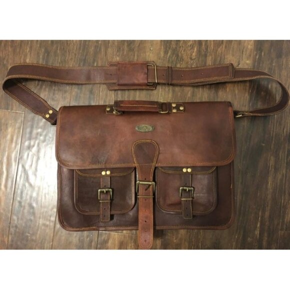 New 16 Inch Vintage Handmade Leather Messenger Bag Laptop Briefcase Comput